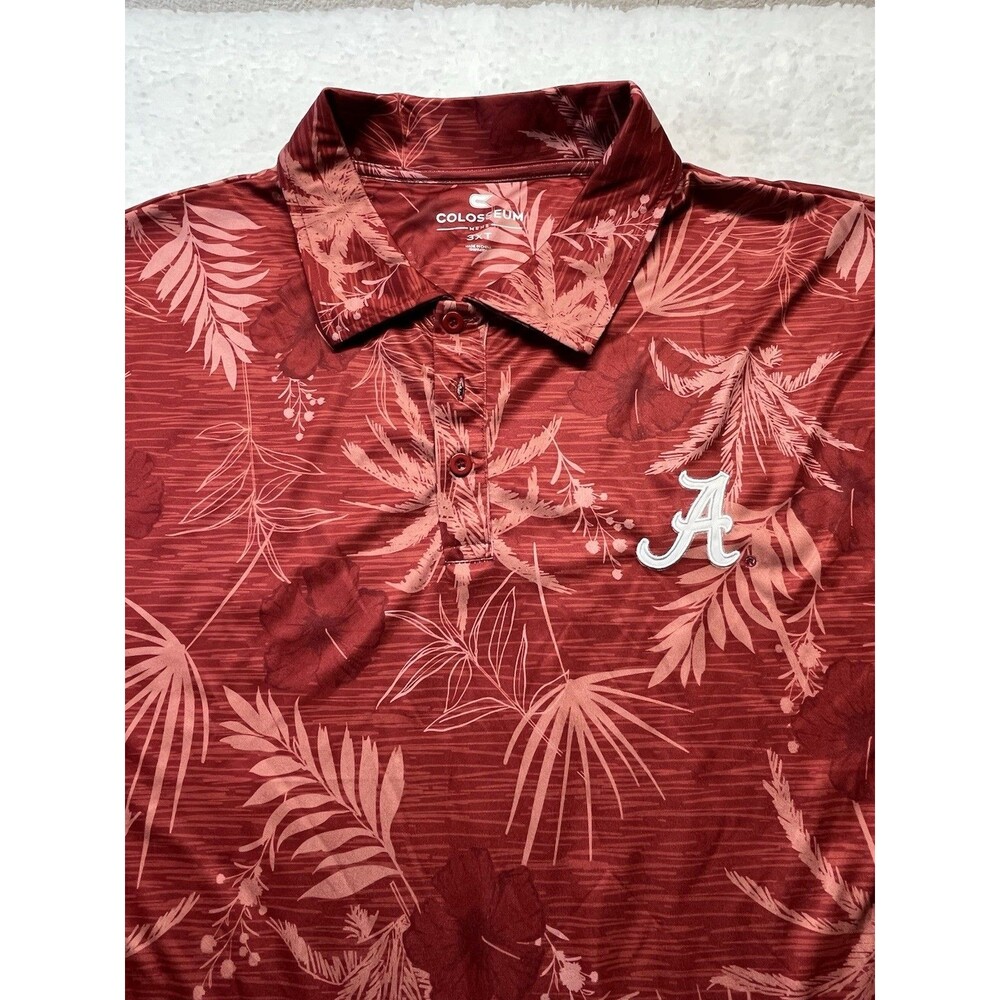 Colosseum Alabama Crimson Tide Polo Mens 3XT Red Palms AOP Team Shirt Tropical